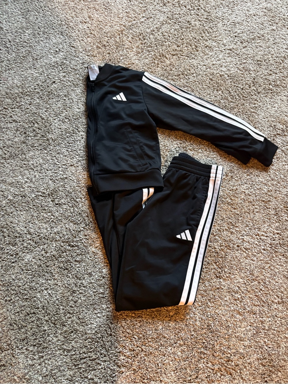adidas Kids Black Track Jacket & Joggers with White Stripes